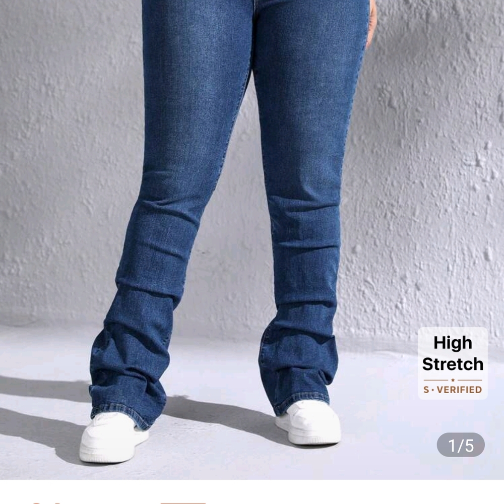 SHEIN Blue Flare Wide Leg Jeans with High-Stretch Fabric